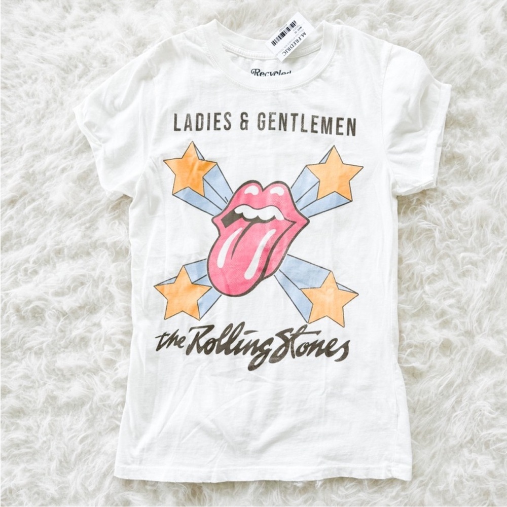 Recycled Karma Rolling Stones Graphic Tee XS Vintage Style Band T-Shirt White